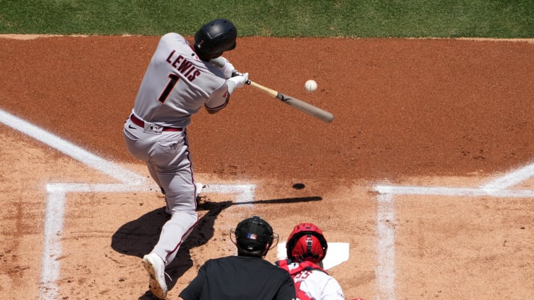 Arizona Diamondbacks designated hitter Kyle Lewis (1) bats