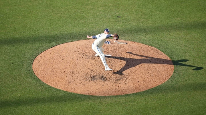 Jul 6, 2024; Los Angeles, California, USA; Los Angeles Dodgers starting pitcher James Paxton (65) throws against the Milwaukee Brewers at Dodger Stadium. Mandatory Credit: Kirby Lee-Imagn Images