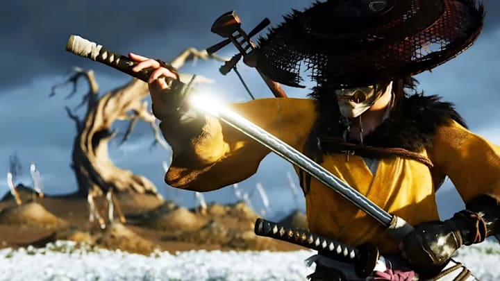 Atsu draws her katana in Ghost of Yotei