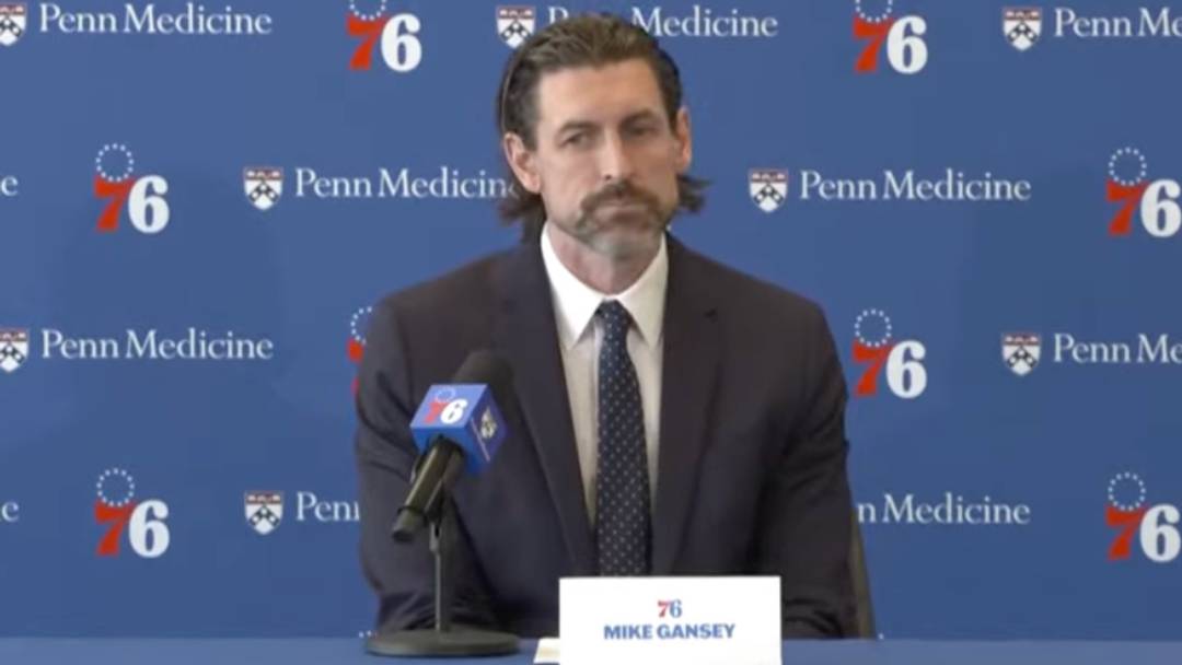 Mike Gansey at his introductory press conference with the Sixers
