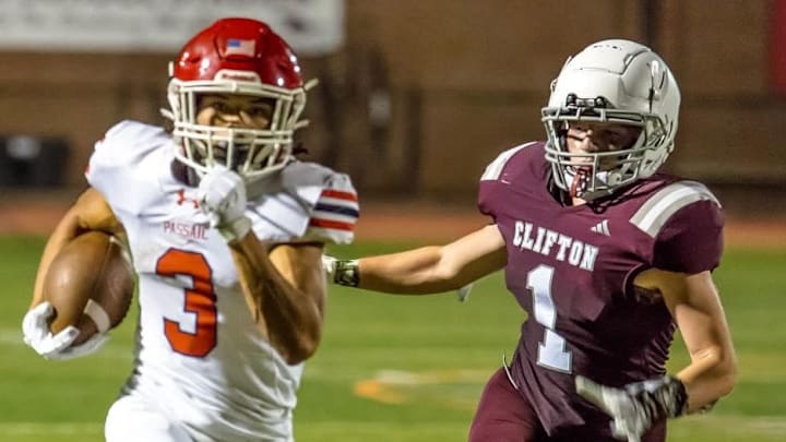 Passaic Senior running back Justin Griffin (No. 3) rushing vs Clifton in 2024.