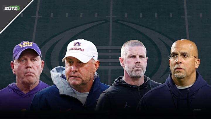 Former head coaches Brian Kelly (LSU), Hugh Freeze (Auburn), Billy Napier (Florida) and James Franklin (Penn State)