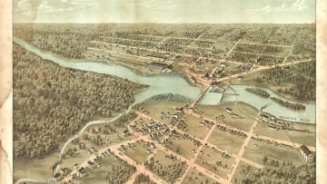 The small torn of Peshtigo, Wisconsin, before being destroyed by fire.