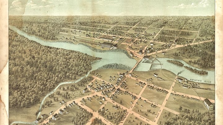 The small torn of Peshtigo, Wisconsin, before being destroyed by fire.