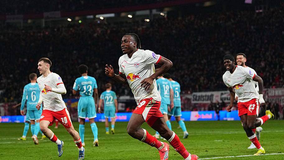 Yan Diomande celebrates a goal