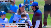 Kentucky coach Jake Riordan speaks to his team during a mound visit at the Little League World Series.