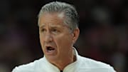 Arkansas Razorbacks coach John Calipari during the Oct. 24 exhibition matchup against the Cincinnati Bearcats at Bud Walton Arena in Fayetteville. The Hogs topped Cincy by 28 points and won by 24 at Memphis in their final exhibition Monday.