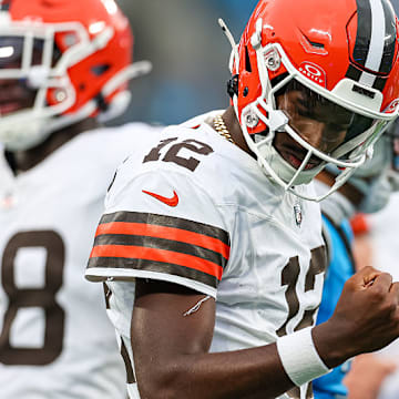 Shedeur Sanders threw two touchdown passes in the first half of his first preseason game for the Browns.