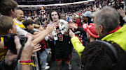Mar 27, 2025; Chicago, Illinois, USA; Chicago Bulls guard Josh Giddey (3) celebrates after making the game winning three point basket against the Los Angeles Lakers at United Center. Mandatory Credit: David Banks-Imagn Images