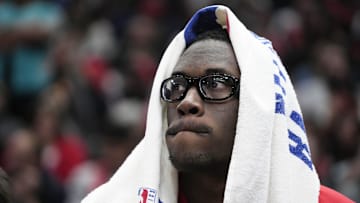 Apr 16, 2025; Chicago, Illinois, USA; Chicago Bulls forward Jalen Smith (7) on the bench during the second half against the Miami Heat at United Center. Mandatory Credit: David Banks-Imagn Images