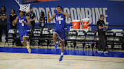 May 13, 2025; Chicago, Il, USA; Ace Bailey (21) and Tre Johnson (56) participate in the 2025 NBA Draft Combine at Wintrust Arena. Mandatory Credit: David Banks-Imagn Images