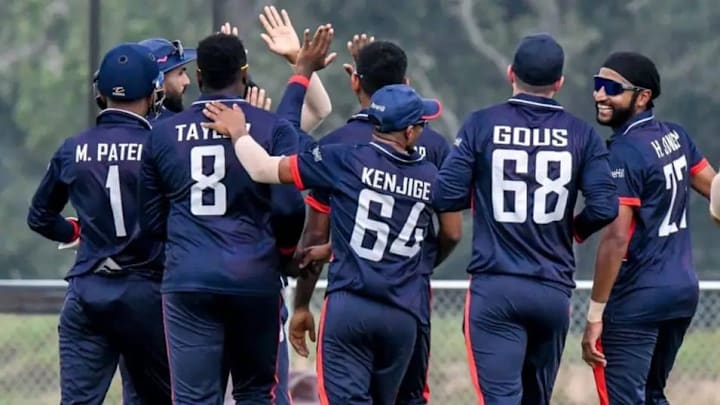 USA team celebrates win against Pakistan