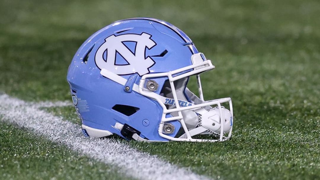 Oct 28, 2023; Atlanta, Georgia, USA; A detailed view of a North Carolina Tar Heels helmet on the field before a game against the Georgia Tech Yellow Jackets at Bobby Dodd Stadium at Hyundai Field. Mandatory Credit: Brett Davis-Imagn Images