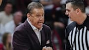 Arkansas Razorbacks coach John Calipari against the Texas Longhorns at Bud Walton Arena in Fayetteville, Ark.