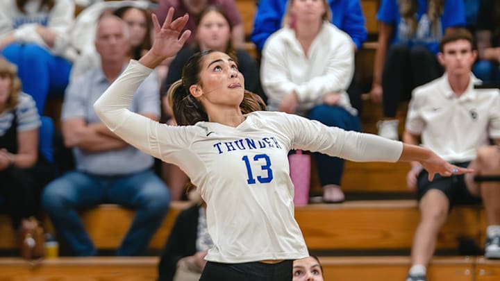 Rocklin outside hitter Gianna Bogan prepares to strike a kill attempt during her team's stunning run to the NorCal Open Division title.