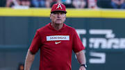 Dave Van Horn on the field in the second game of the series against the Tennessee Volunteers. The Razorbacks won 10-7. 