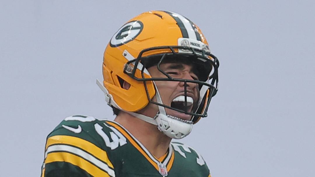 Green Bay Packers safety Evan Williams (33) celebrates a pass defense against the New York Jets.