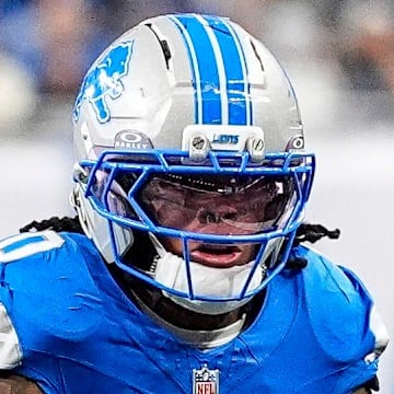 Detroit Lions running back Jahmyr Gibbs (0).