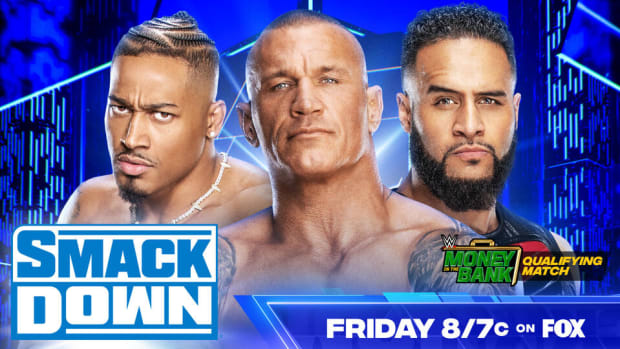 Randy Orton, Tama Tonga, and Carmelo Hayes do battle in a triple threat Money in the Bank 2024 qualifier on WWE SmackDown.