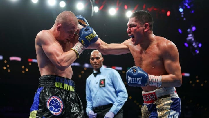 Vergil Ortiz Jr. [right] guarantees the WBC interim junior middleweight belt after a hard-earned triumph against Serhii Bohachuk 