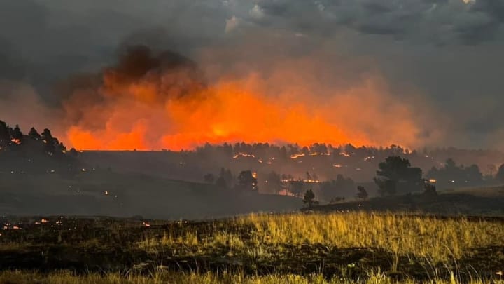 Wildfire burning through a family ranch near Gillette, Wyoming