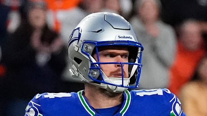 Seattle Seahawks quarterback Sam Darnold throws a pass