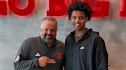 Nebraska coach Matt Rhule with Carmel Catholic (Illinois) four-star quarterback Trae Taylor