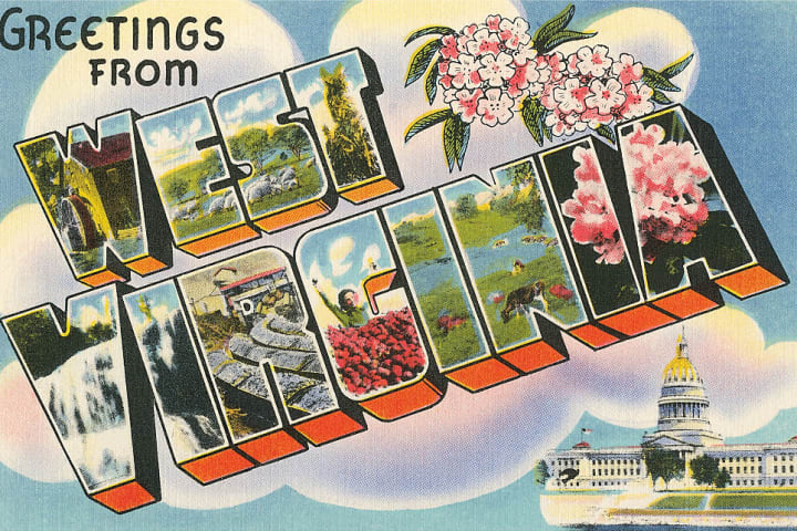 A vintage "Greetings from West Virginia" postcard.