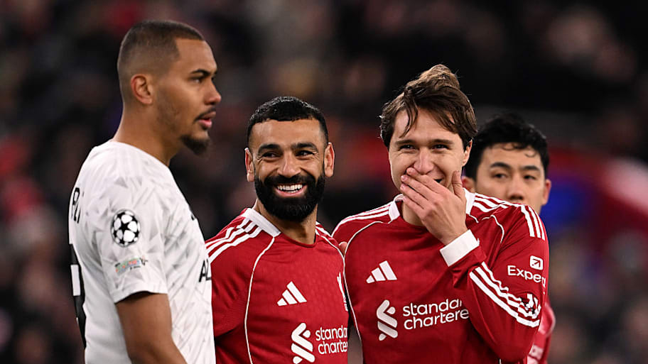 Mohamed Salah of Liverpool with Federico Chiesa
