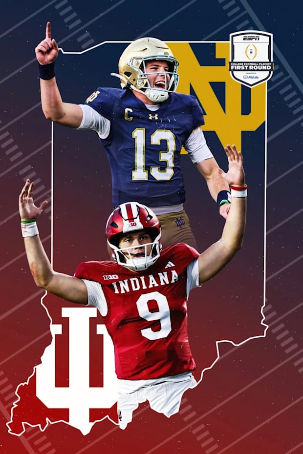 ESPN's graphic for Friday night's College Football Playoff game between No. 10 Indiana and No. 7 Notre Dame in South Bend.