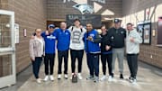 BYU commit Brock Harris with the BYU coaching staff