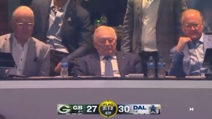 Dallas Cowboys owner Jerry Jones wasn't pleased after a defender committed a penalty. 