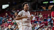 Boston College forward Elijah Strong celebrates in an earlier action this season. 