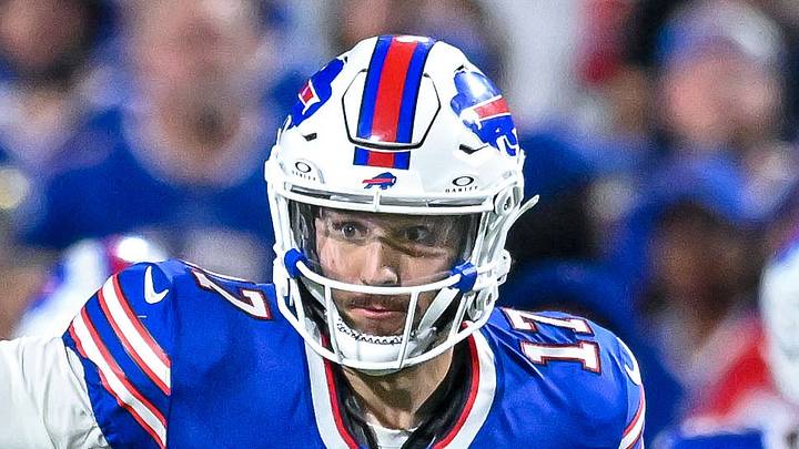 Sep 18, 2025; Orchard Park, New York, USA; Buffalo Bills quarterback Josh Allen (17) carries the ball in the fourth quarter against the Miami Dolphins at Highmark Stadium. Mandatory Credit: Mark Konezny-Imagn Images