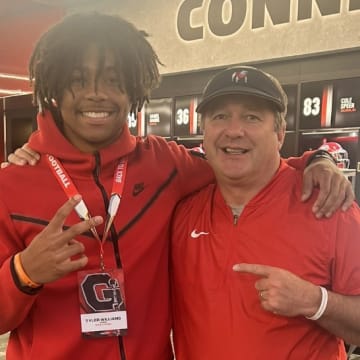 Tyler Williams with coach Kirby Smart on his Georgia Bulldogs visit