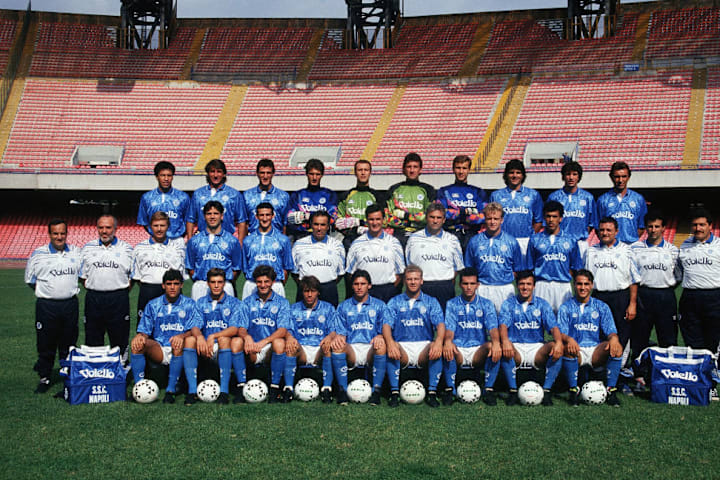 Antonio Careca Massimo Crippa Ciro Ferrara, Giuseppe Taglialatela, Gianni Marco Sansonetti, Giovanni Galli, Angelo Pagotto, Giovanni Francini, Massimo Mauro Giancarlo Corradini, Massimo Tarantino, Claudio Ranieri head coach, Jonas Thern, Daniel Fonseca, Salvatore Carmando, Benito Carbone, Giovanni De Rosa, Carlo Cornacchia, Gianfraco Zola, Luigi De Rosa, Luca Altomare, Marco Ferrante, Fausto Pari, Fabio Cannavaro