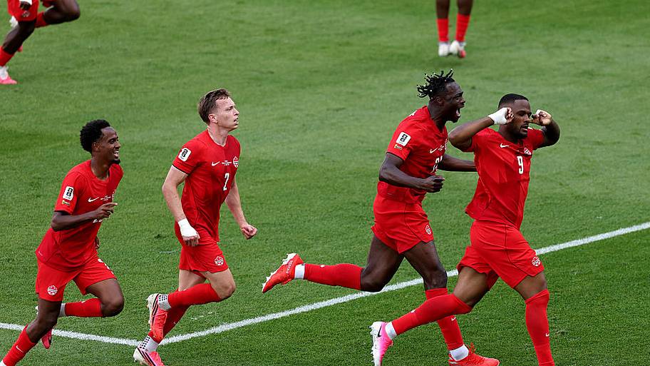 Canada players celebrating. 