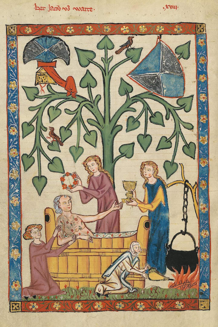 Detail of a medieval bathing scene from the Codex Manesse.