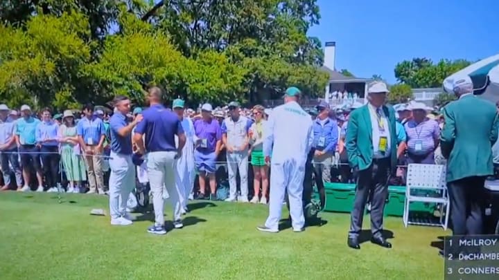 Rory McIlroy had a nice message for Bryson DeChambeau on the first tee Sunday at the Masters. Rory McIlroy had a nice message for Bryson DeChambeau on the first tee Sunday at the Masters.