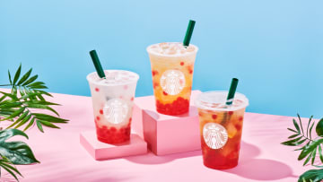 Starbucks beverages with raspberry pearls