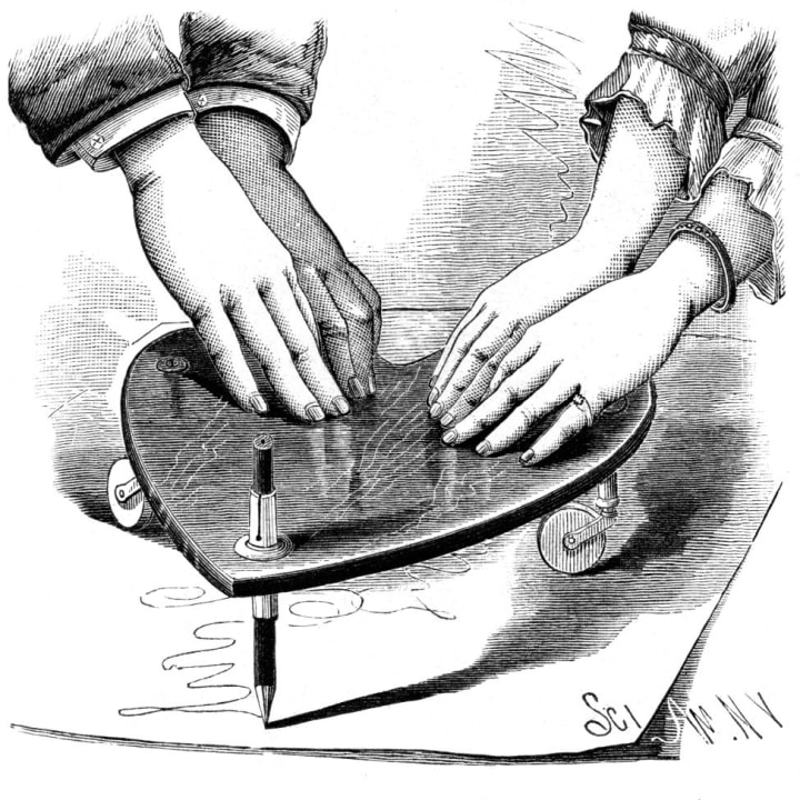 Planchette or ouija board, 1885.