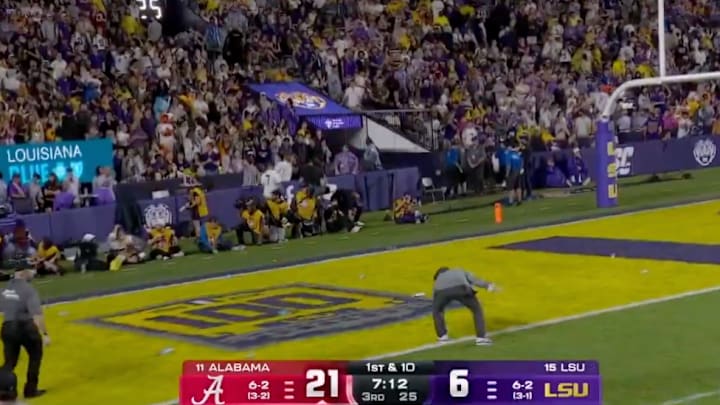 LSU fans threw bottles on the field after a call went against the Tigers. LSU fans threw bottles on the field after a call went against the Tigers.