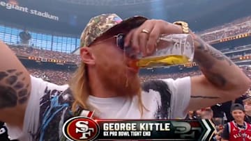 49ers tight end George Kittle destroyed a beer at Wrestlemania 41. 