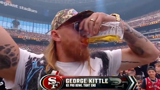 49ers tight end George Kittle destroyed a beer at Wrestlemania 41. 