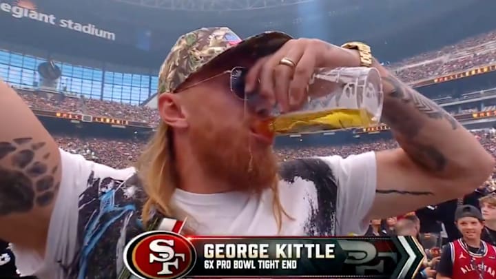 49ers tight end George Kittle destroyed a beer at Wrestlemania 41. 49ers tight end George Kittle destroyed a beer at Wrestlemania 41.