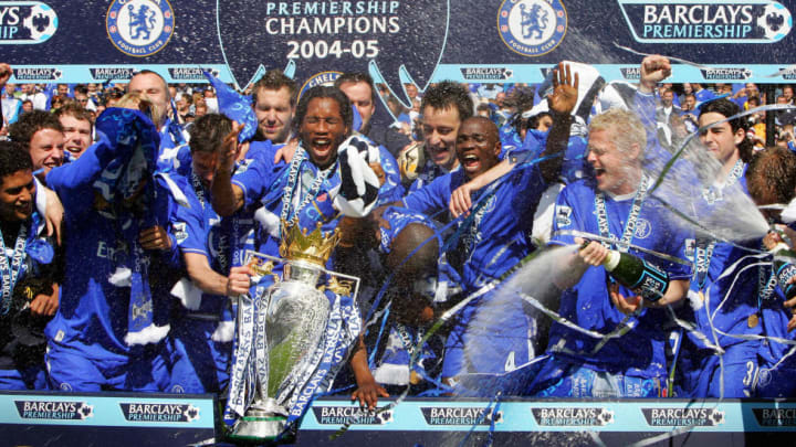 Chelsea players spray champagne over the