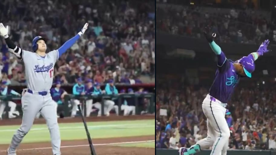 Ohtani's home run celebration looked quite similar to Diamondbacks outfielder Lourdes Gurriel Jr.'s from earlier in the game.  | Screengrab Twitter @BlakeHHarris