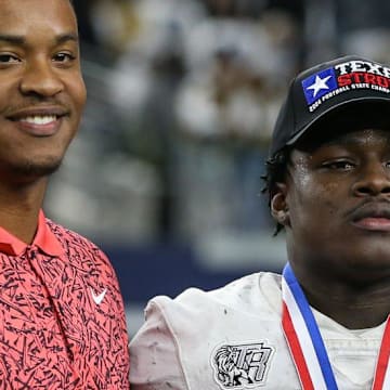 Richmond Randle's Landen Williams-Callis is awarded offensive MVP after the Class 5A, Division II State Championship game on Friday, Dec. 20, 2024, at AT&T Stadium in Arlington, Texas.