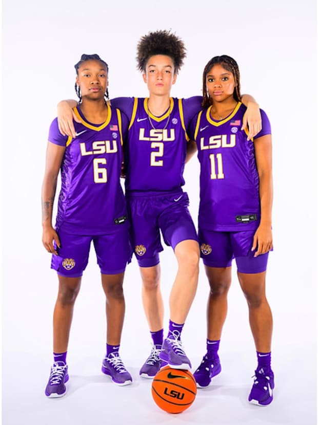 Divine Bourrage, Grace Knox and ZaKiyah Johnson visit with Kim Mulkey and the LSU Women's Basketball program.