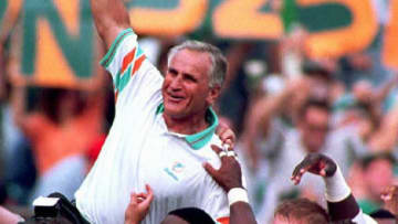 Miami Dolphins head coach Don Shula gets carried o